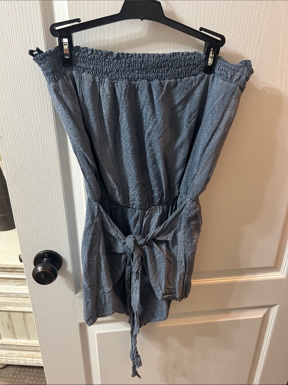 Honey Belle Blue Strapless Romper with Waist Tie